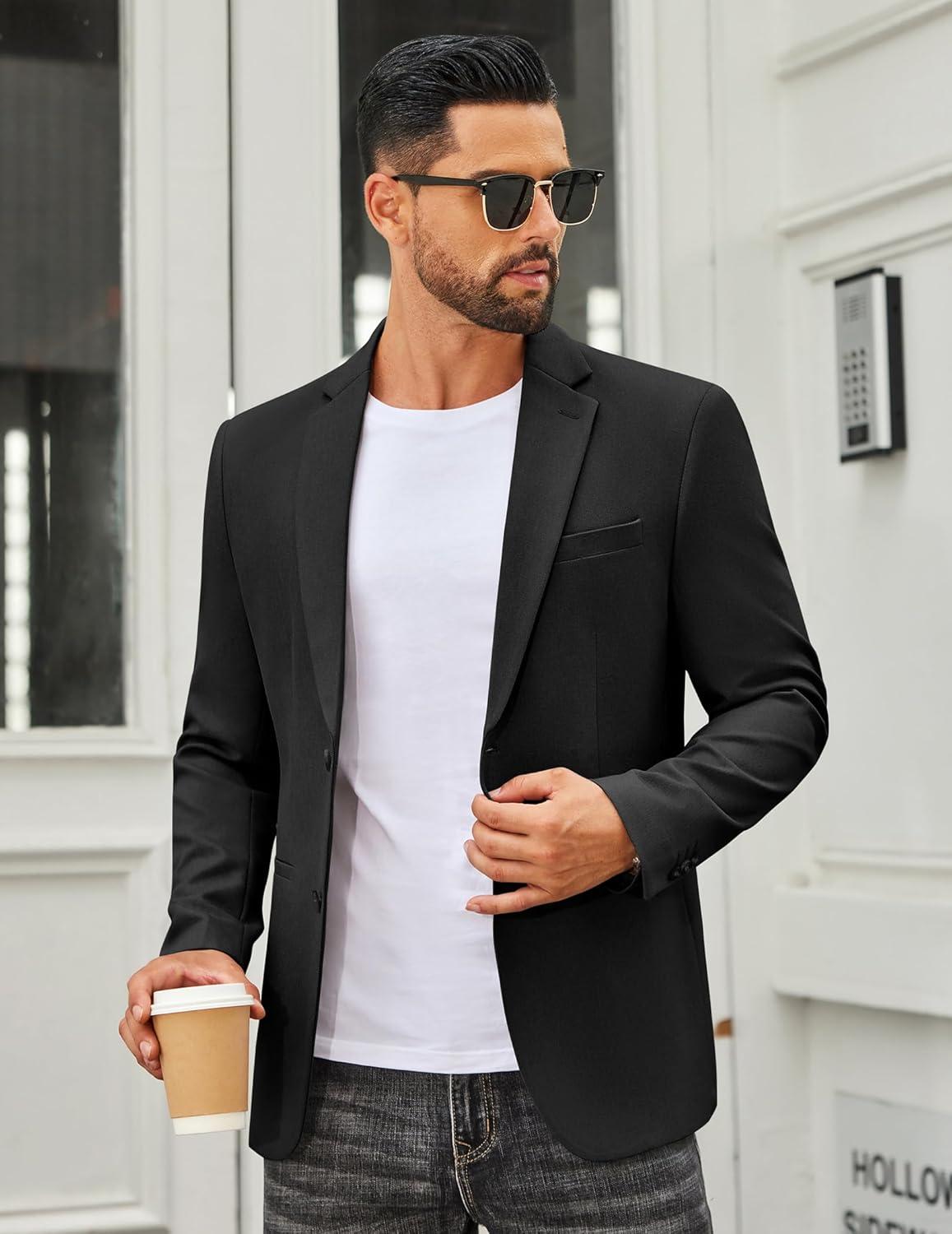 imageCOOFANDY Mens Casual Blazer Regular Fit Sport Coat Lightweight Two Buttons Suit JacketBlack