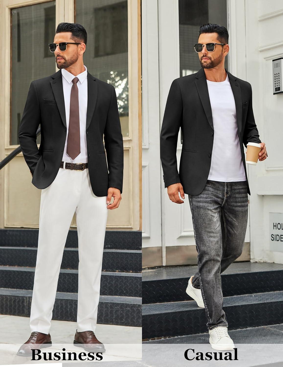 imageCOOFANDY Mens Casual Blazer Regular Fit Sport Coat Lightweight Two Buttons Suit JacketBlack