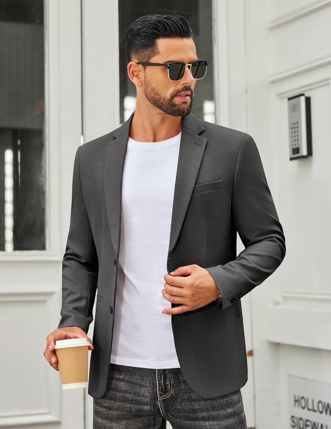 imageCOOFANDY Mens Casual Blazer Regular Fit Sport Coat Lightweight Two Buttons Suit JacketDark Grey