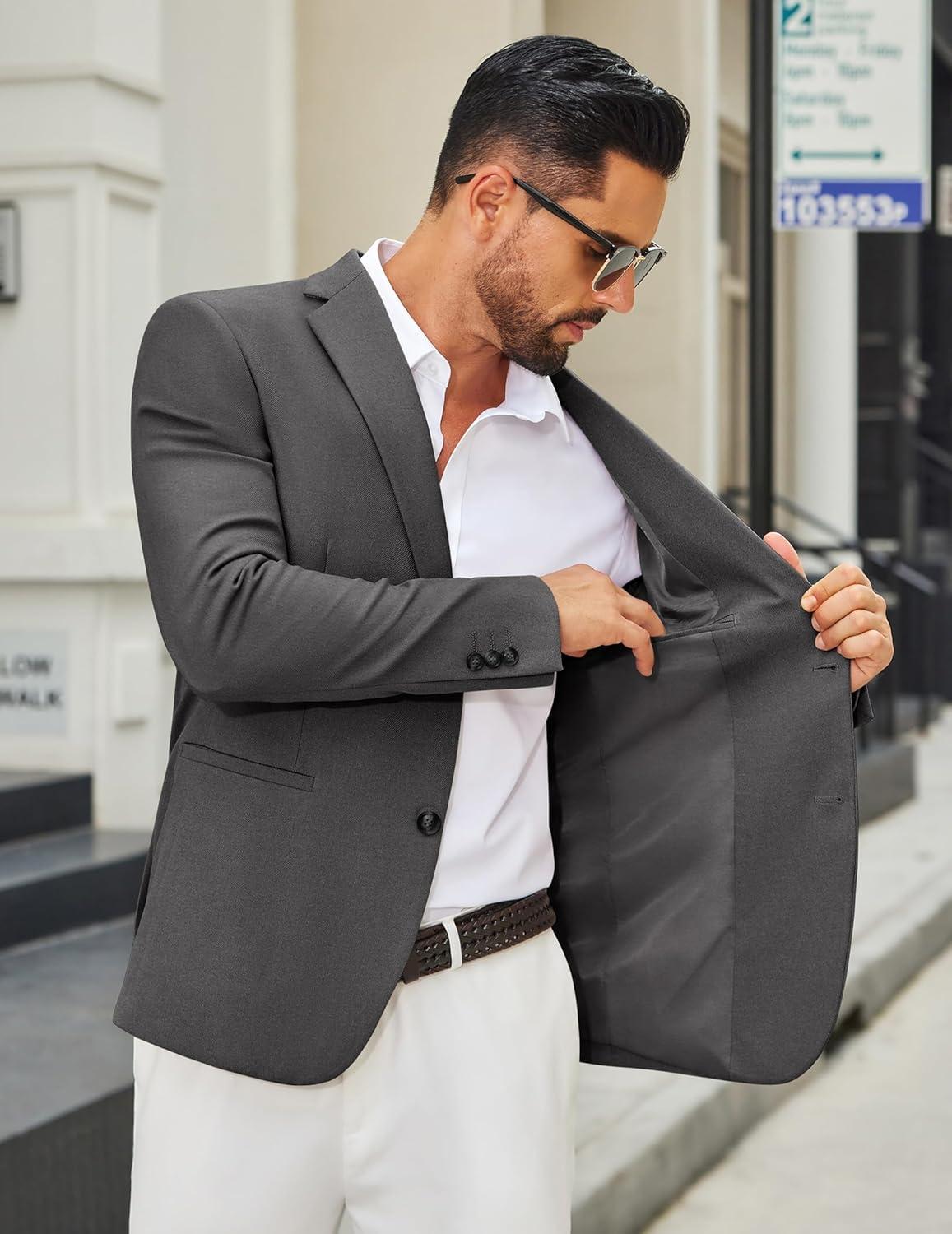 imageCOOFANDY Mens Casual Blazer Regular Fit Sport Coat Lightweight Two Buttons Suit JacketDark Grey
