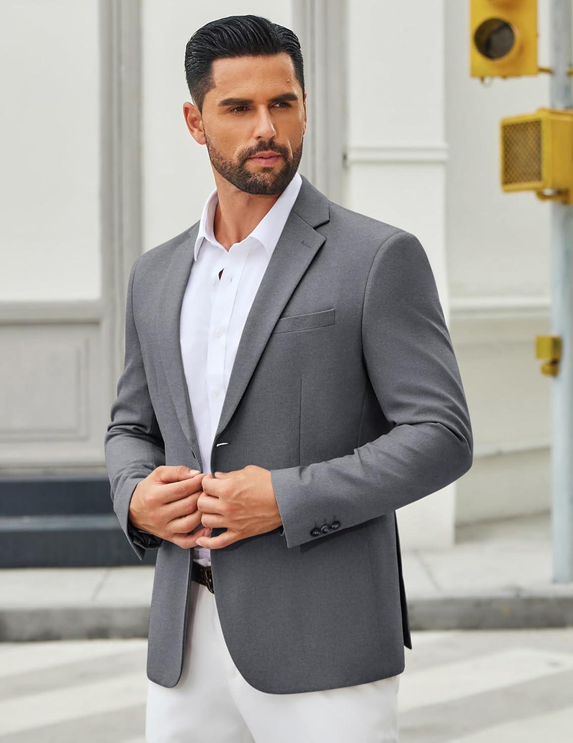 imageCOOFANDY Mens Casual Blazer Regular Fit Sport Coat Lightweight Two Buttons Suit JacketGrey