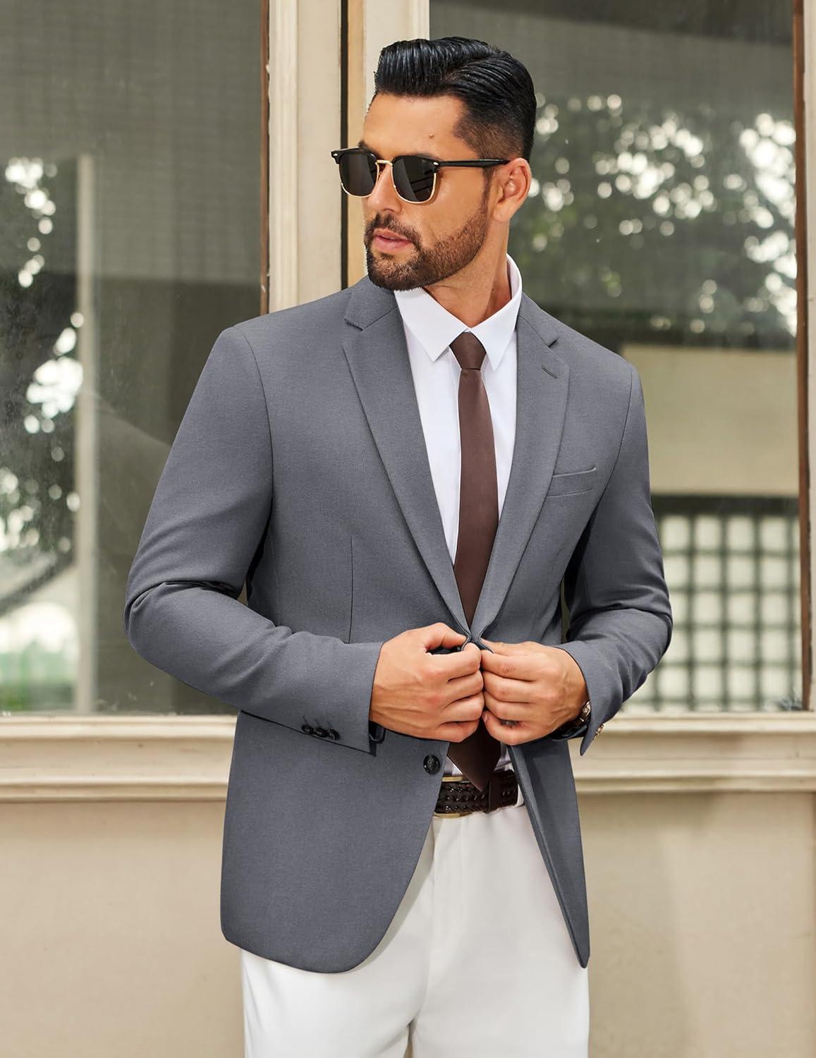 imageCOOFANDY Mens Casual Blazer Regular Fit Sport Coat Lightweight Two Buttons Suit JacketGrey
