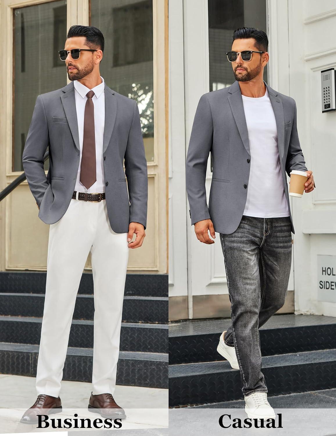 imageCOOFANDY Mens Casual Blazer Regular Fit Sport Coat Lightweight Two Buttons Suit JacketGrey