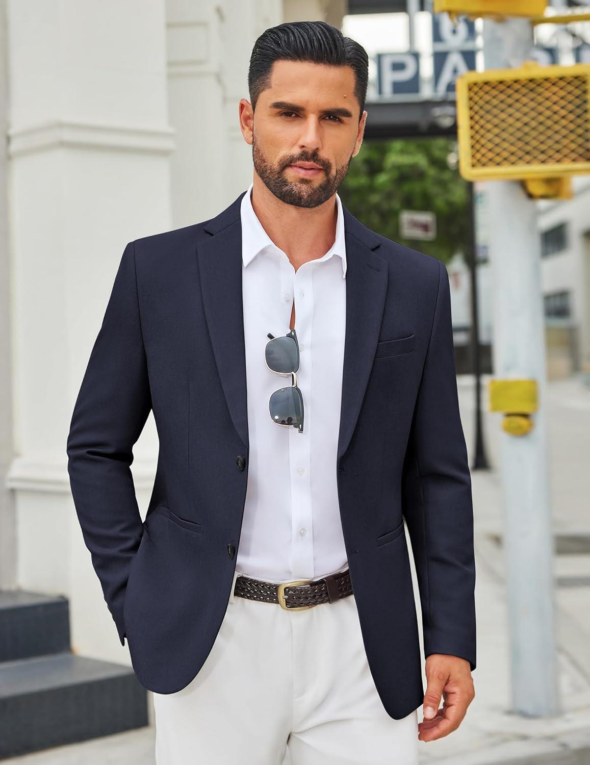 imageCOOFANDY Mens Casual Blazer Regular Fit Sport Coat Lightweight Two Buttons Suit JacketNavy Blue