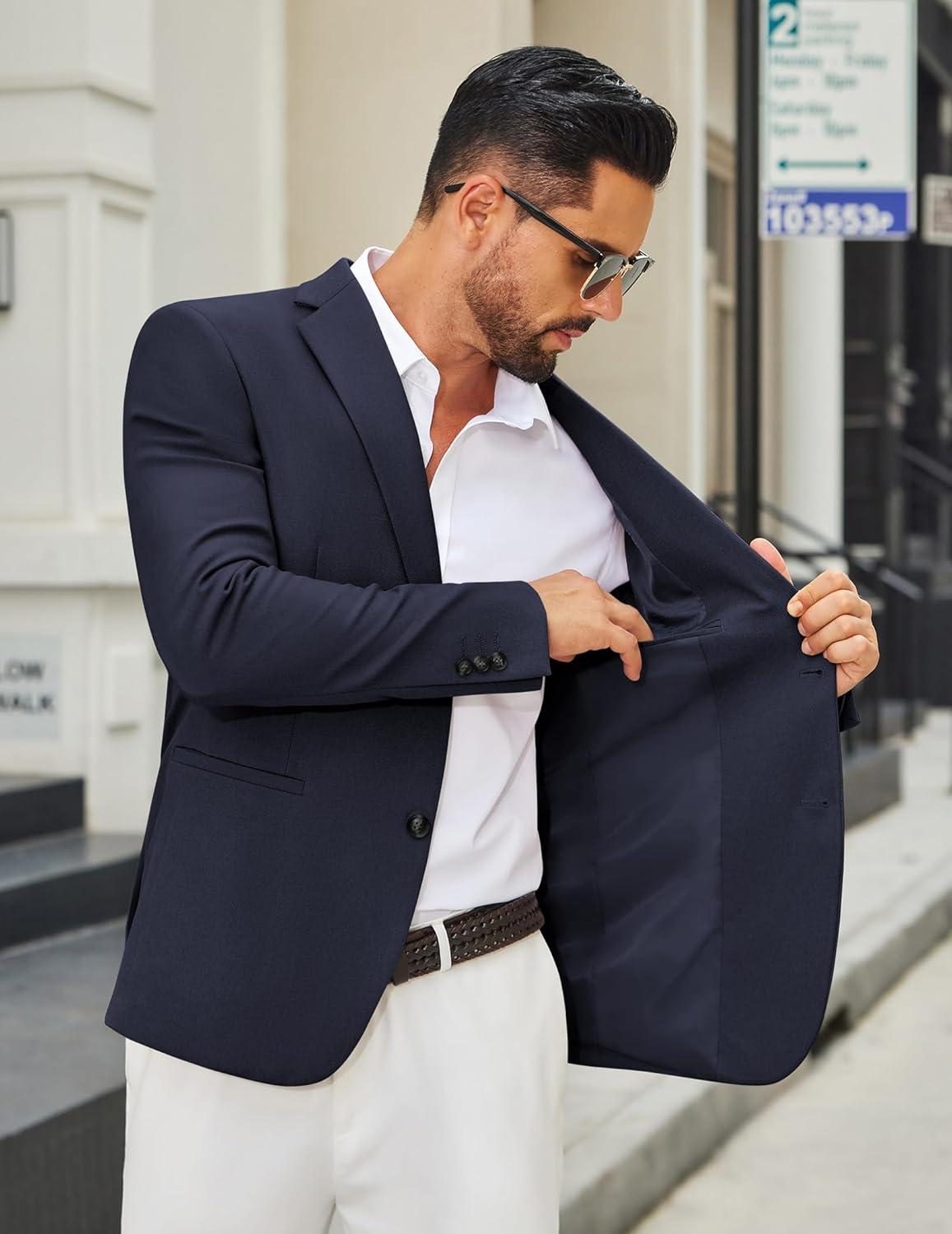 imageCOOFANDY Mens Casual Blazer Regular Fit Sport Coat Lightweight Two Buttons Suit JacketNavy Blue