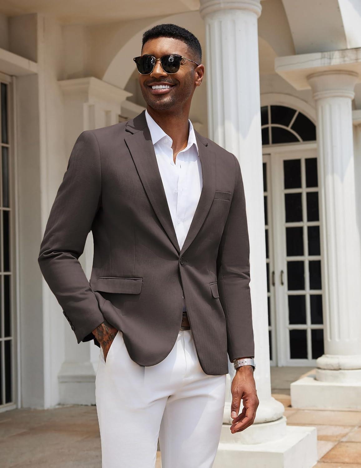 imageCOOFANDY Mens Casual Blazer Slim Fit Sport Coats One Button Stylish Business Suit JacketChocolate Dark Grey