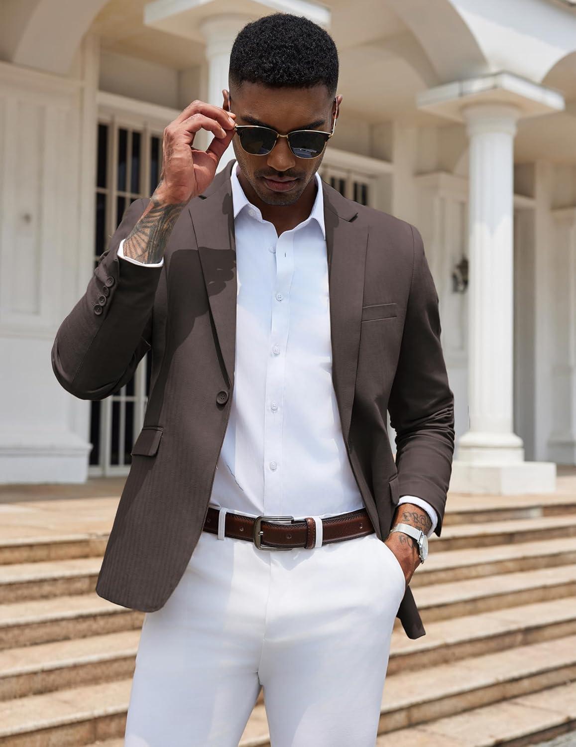 imageCOOFANDY Mens Casual Blazer Slim Fit Sport Coats One Button Stylish Business Suit JacketChocolate Dark Grey