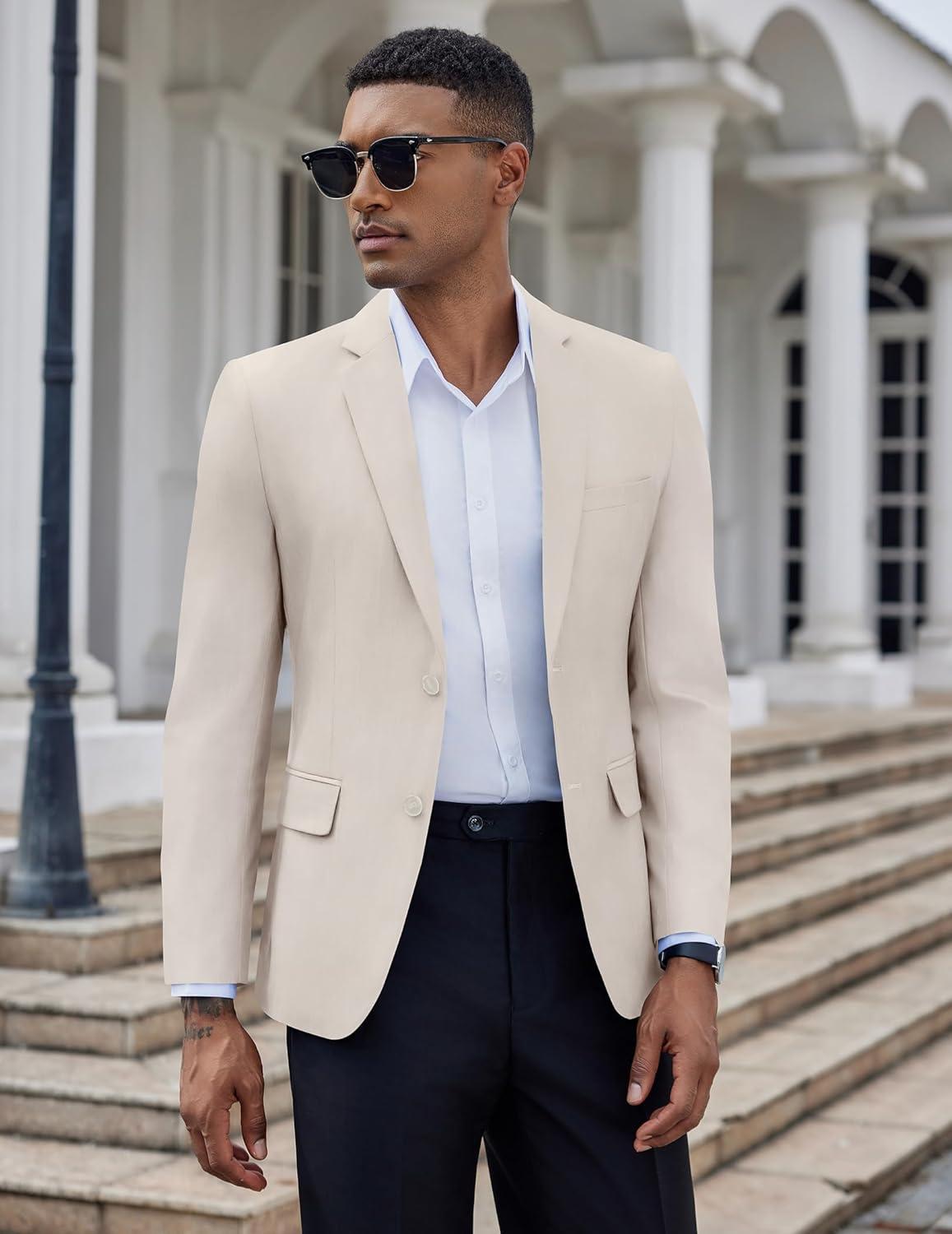 imageCOOFANDY Mens Casual Blazer Slim Fit Suit Jacket Two Button Lightweight Sport CoatBeige
