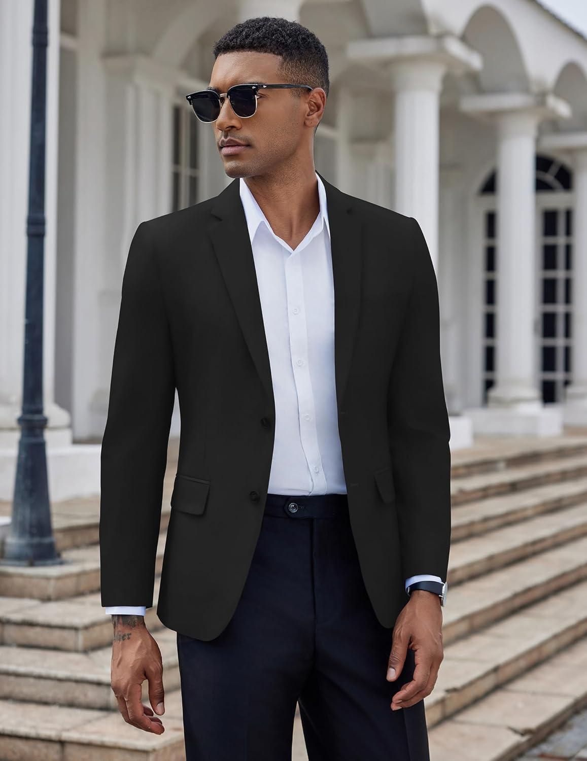 imageCOOFANDY Mens Casual Blazer Slim Fit Suit Jacket Two Button Lightweight Sport CoatBlack