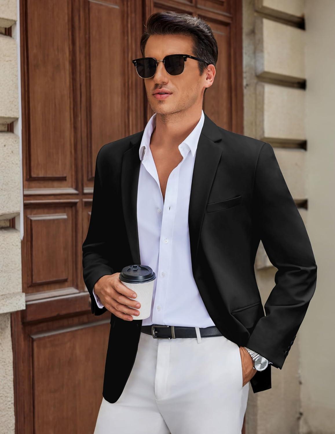 imageCOOFANDY Mens Casual Blazer Slim Fit Suit Jacket Two Button Lightweight Sport CoatBlack