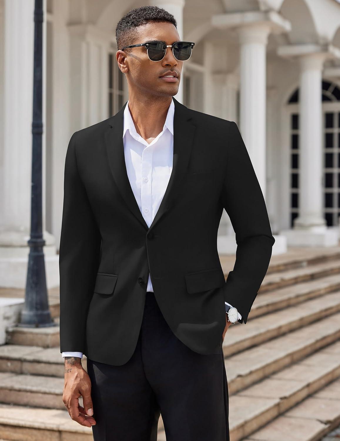 imageCOOFANDY Mens Casual Blazer Slim Fit Suit Jacket Two Button Lightweight Sport CoatBlack