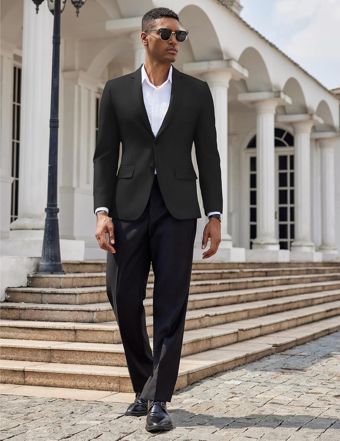 imageCOOFANDY Mens Casual Blazer Slim Fit Suit Jacket Two Button Lightweight Sport CoatBlack