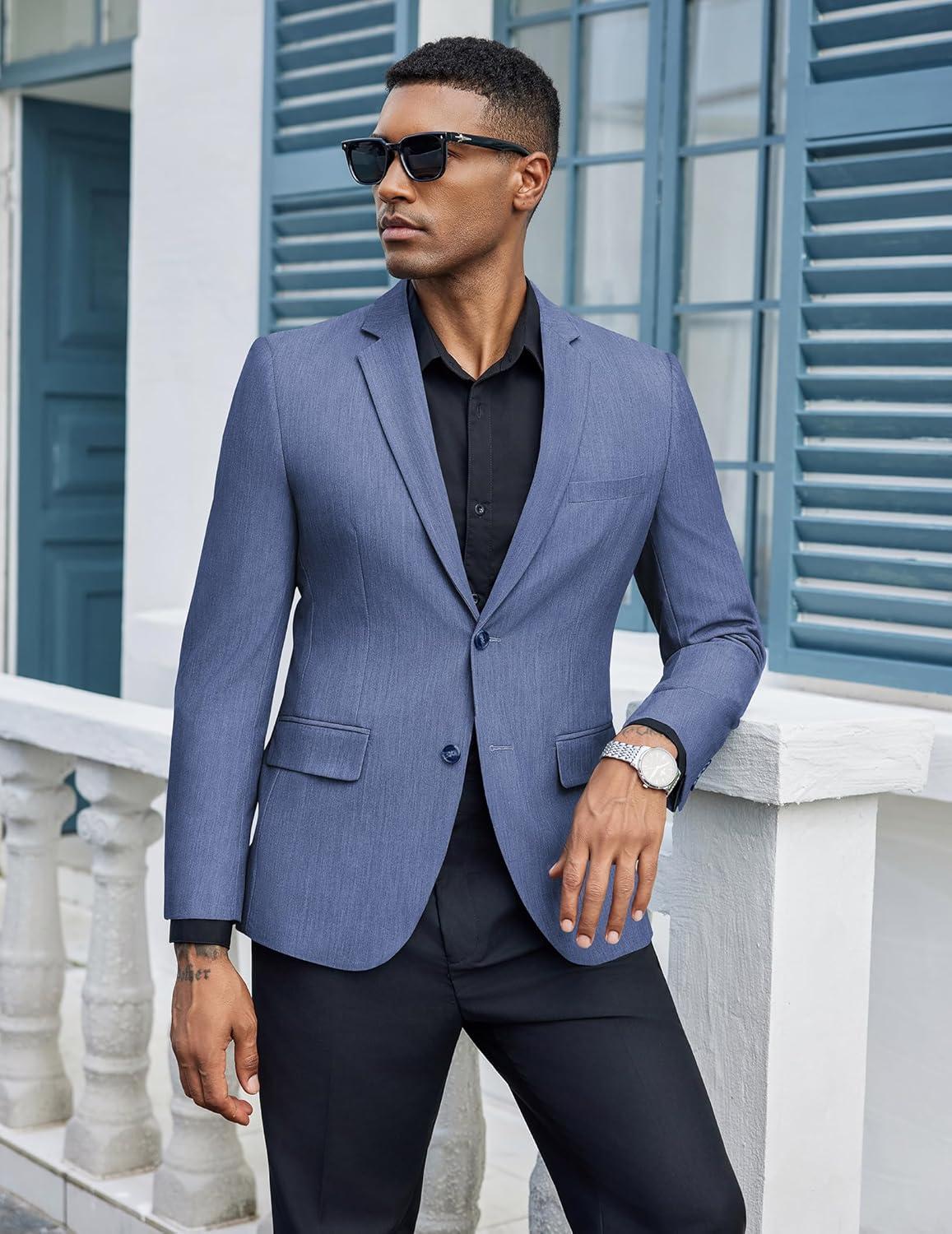 imageCOOFANDY Mens Casual Blazer Slim Fit Suit Jacket Two Button Lightweight Sport CoatBlue