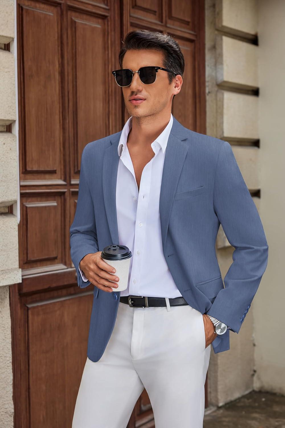 imageCOOFANDY Mens Casual Blazer Slim Fit Suit Jacket Two Button Lightweight Sport CoatBlue