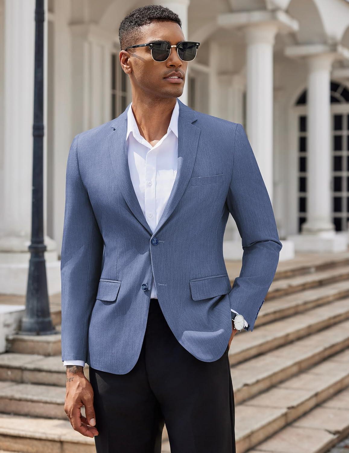 imageCOOFANDY Mens Casual Blazer Slim Fit Suit Jacket Two Button Lightweight Sport CoatBlue
