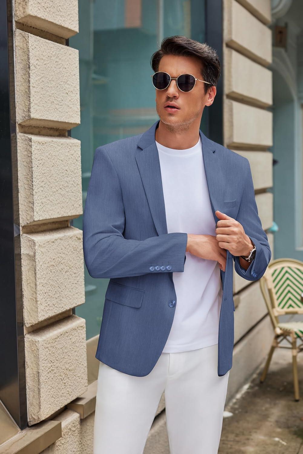 imageCOOFANDY Mens Casual Blazer Slim Fit Suit Jacket Two Button Lightweight Sport CoatBlue