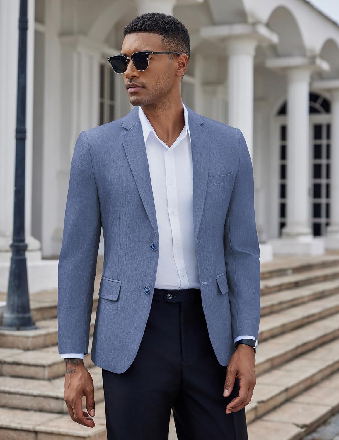 imageCOOFANDY Mens Casual Blazer Slim Fit Suit Jacket Two Button Lightweight Sport CoatBlue