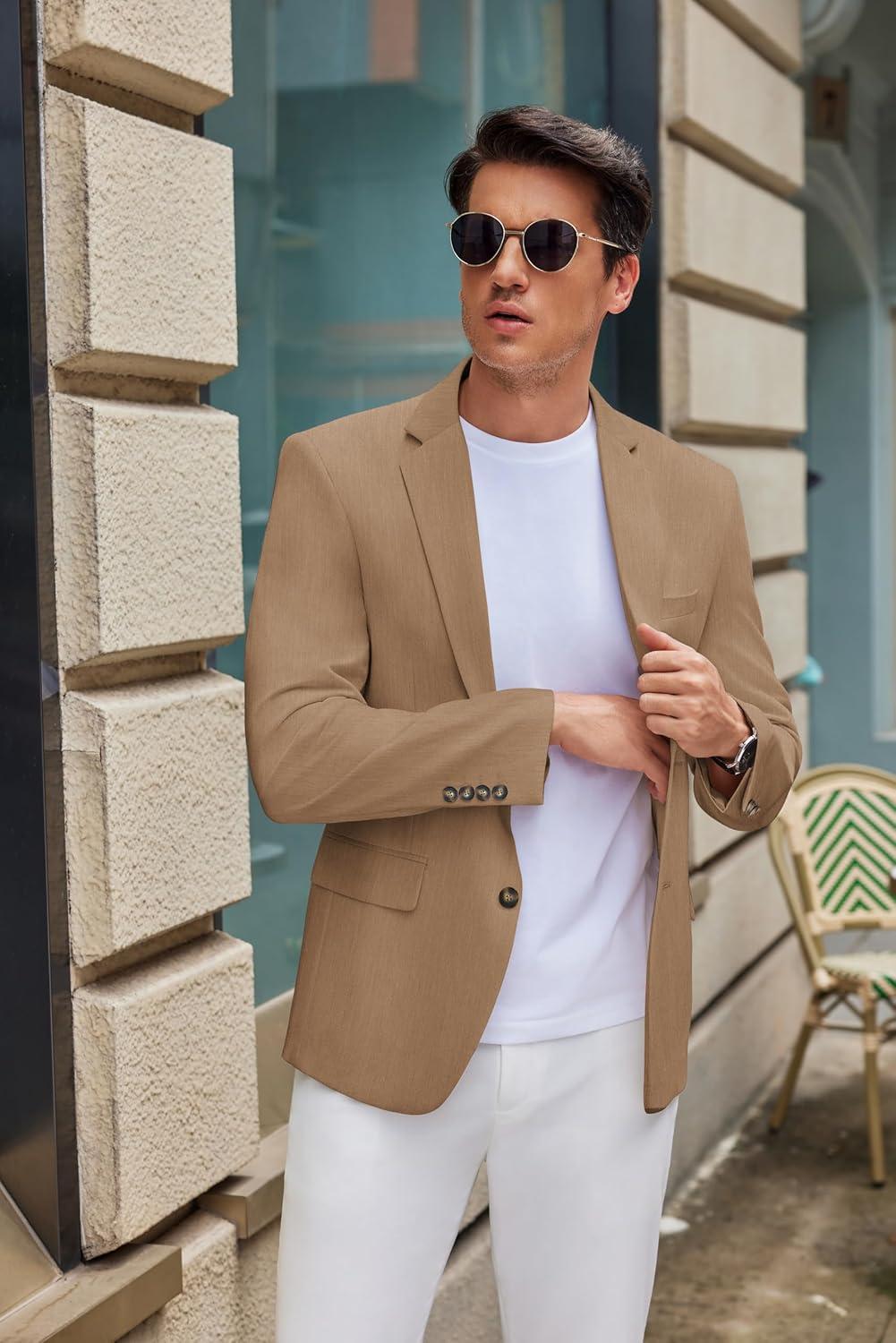 imageCOOFANDY Mens Casual Blazer Slim Fit Suit Jacket Two Button Lightweight Sport CoatBrown