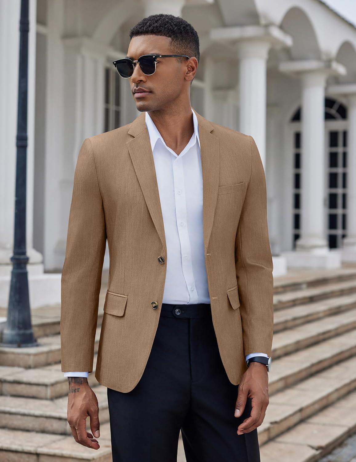 imageCOOFANDY Mens Casual Blazer Slim Fit Suit Jacket Two Button Lightweight Sport CoatBrown