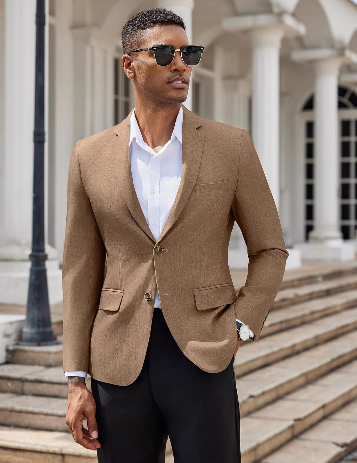 imageCOOFANDY Mens Casual Blazer Slim Fit Suit Jacket Two Button Lightweight Sport CoatBrown