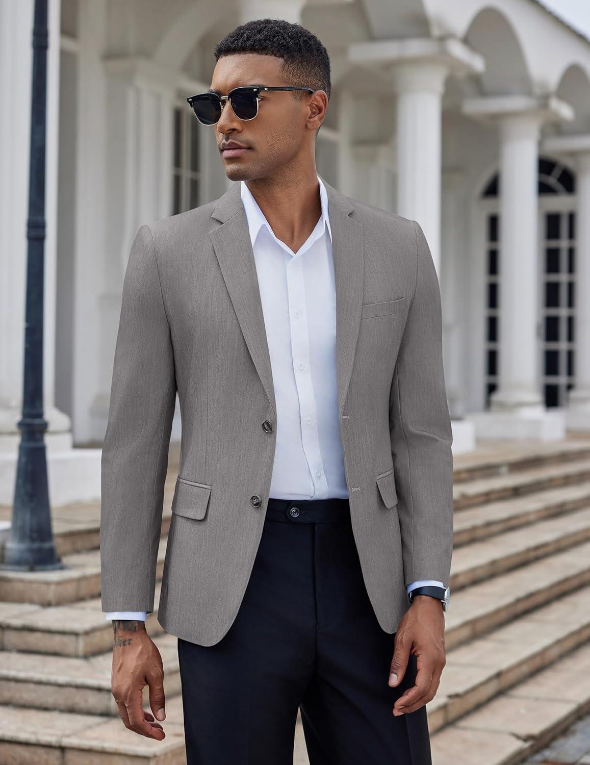 imageCOOFANDY Mens Casual Blazer Slim Fit Suit Jacket Two Button Lightweight Sport CoatDark Gray