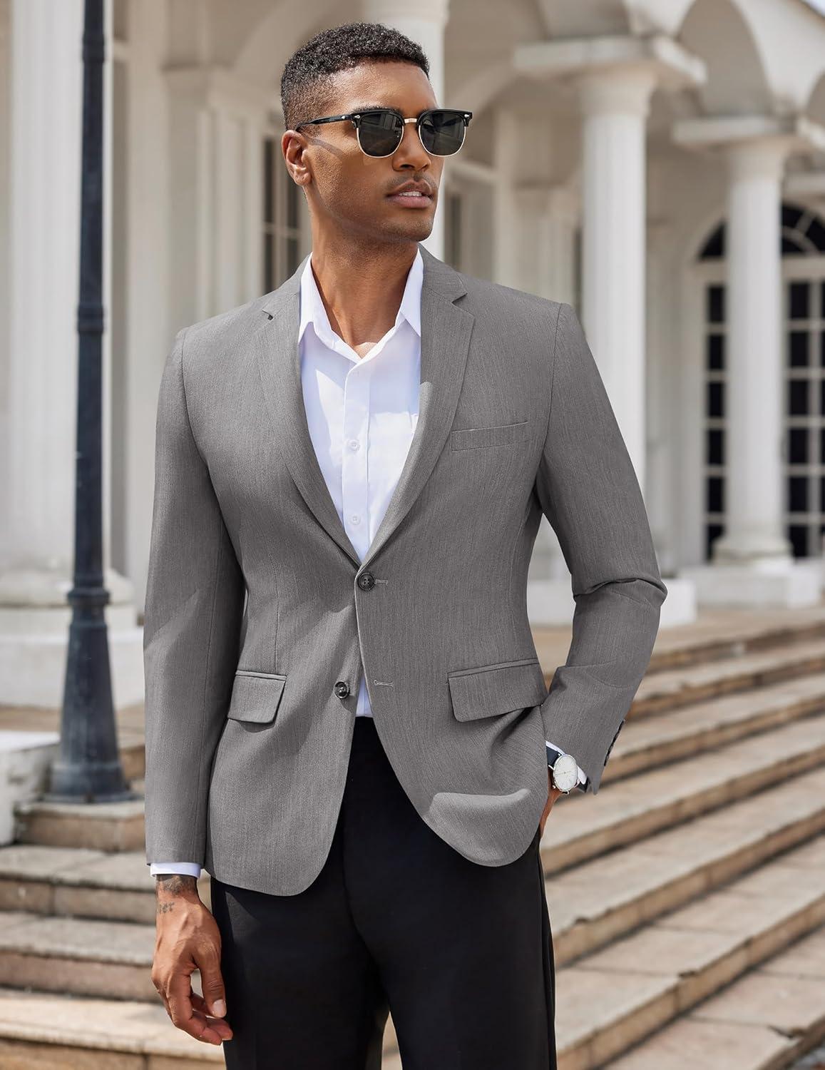 imageCOOFANDY Mens Casual Blazer Slim Fit Suit Jacket Two Button Lightweight Sport CoatDark Gray