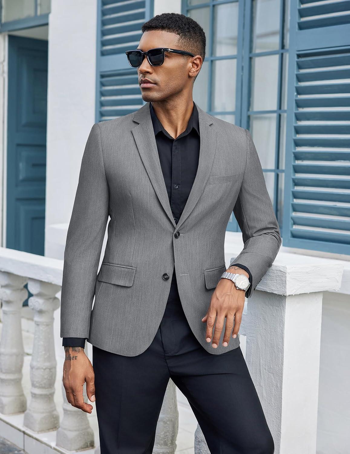 imageCOOFANDY Mens Casual Blazer Slim Fit Suit Jacket Two Button Lightweight Sport CoatGray
