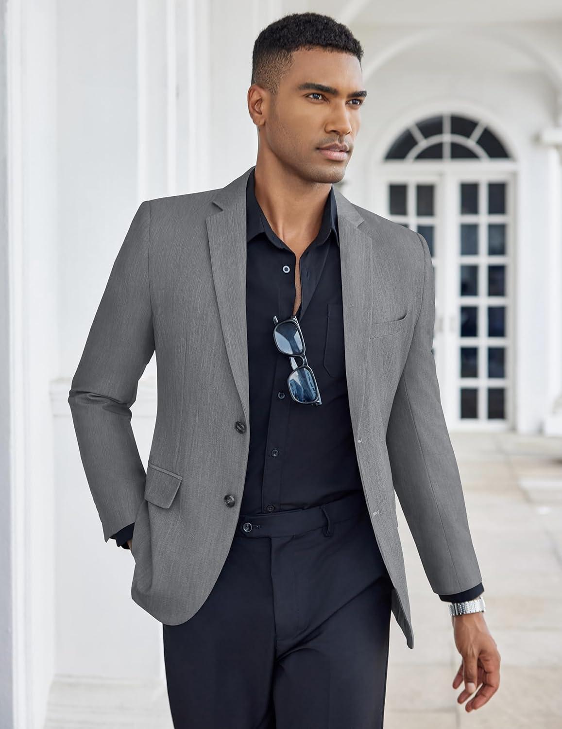 imageCOOFANDY Mens Casual Blazer Slim Fit Suit Jacket Two Button Lightweight Sport CoatGray