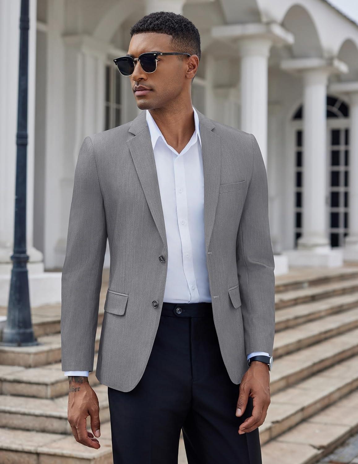 imageCOOFANDY Mens Casual Blazer Slim Fit Suit Jacket Two Button Lightweight Sport CoatGray