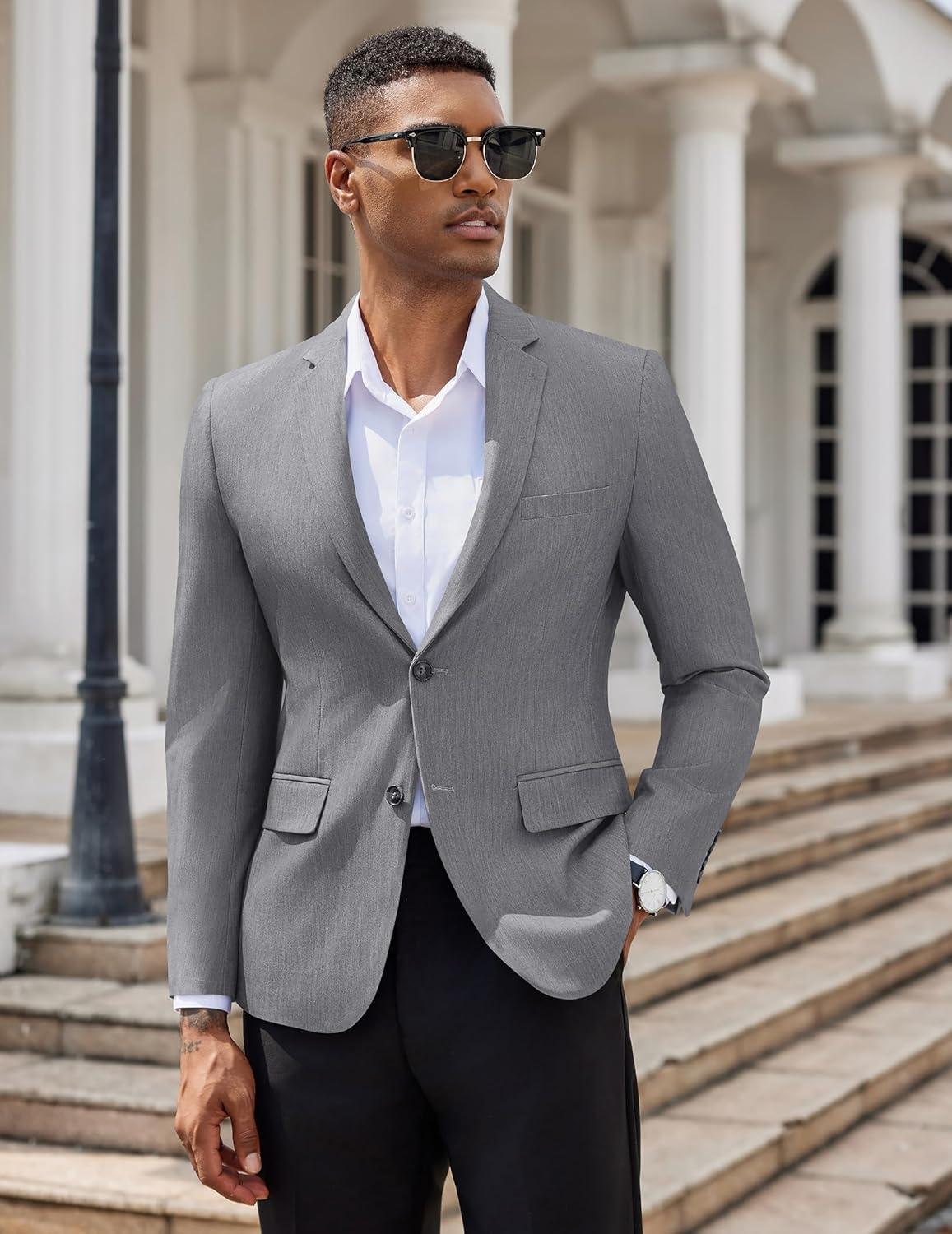 imageCOOFANDY Mens Casual Blazer Slim Fit Suit Jacket Two Button Lightweight Sport CoatGray