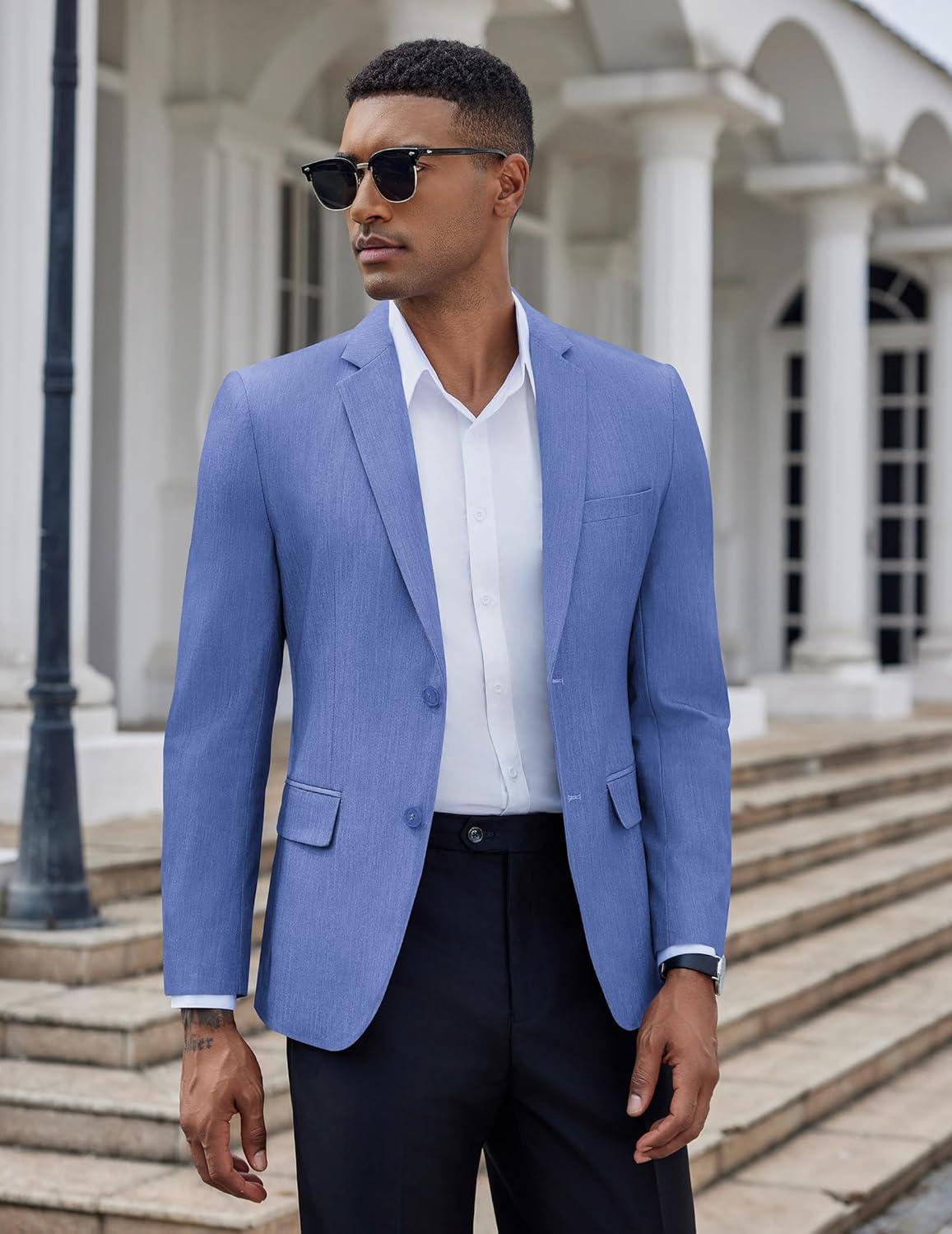 imageCOOFANDY Mens Casual Blazer Slim Fit Suit Jacket Two Button Lightweight Sport CoatLight Royal Blue
