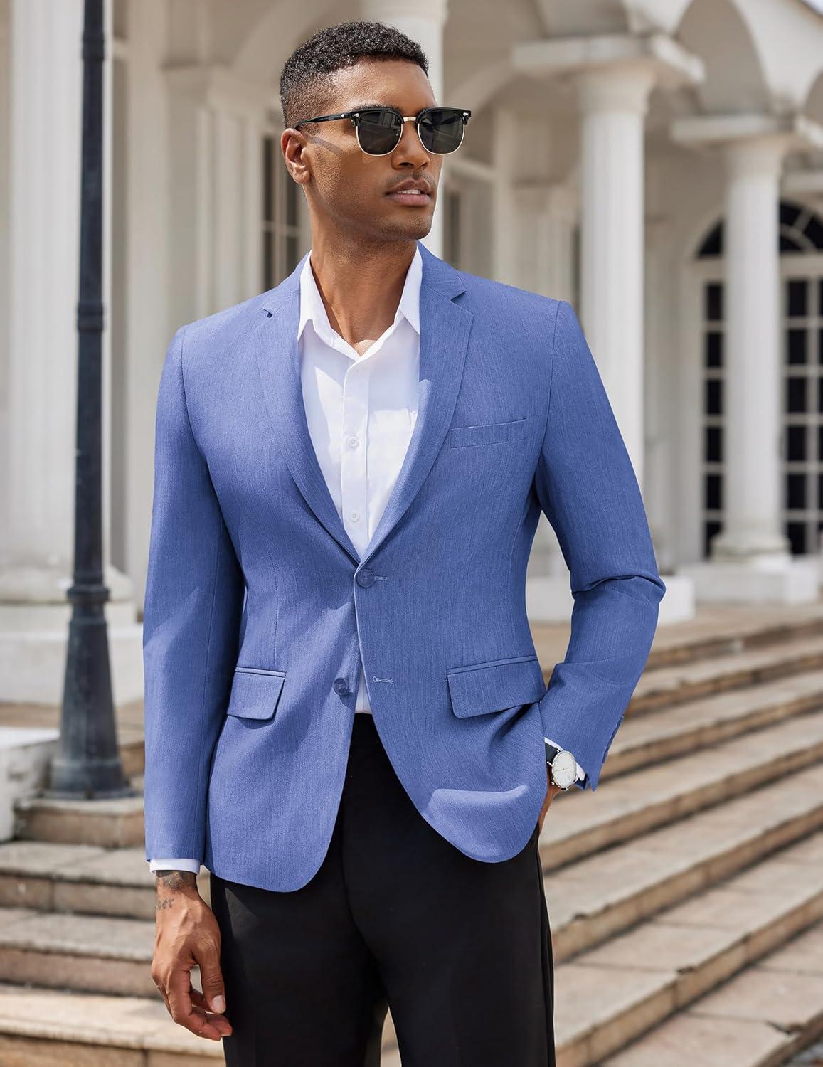 imageCOOFANDY Mens Casual Blazer Slim Fit Suit Jacket Two Button Lightweight Sport CoatLight Royal Blue