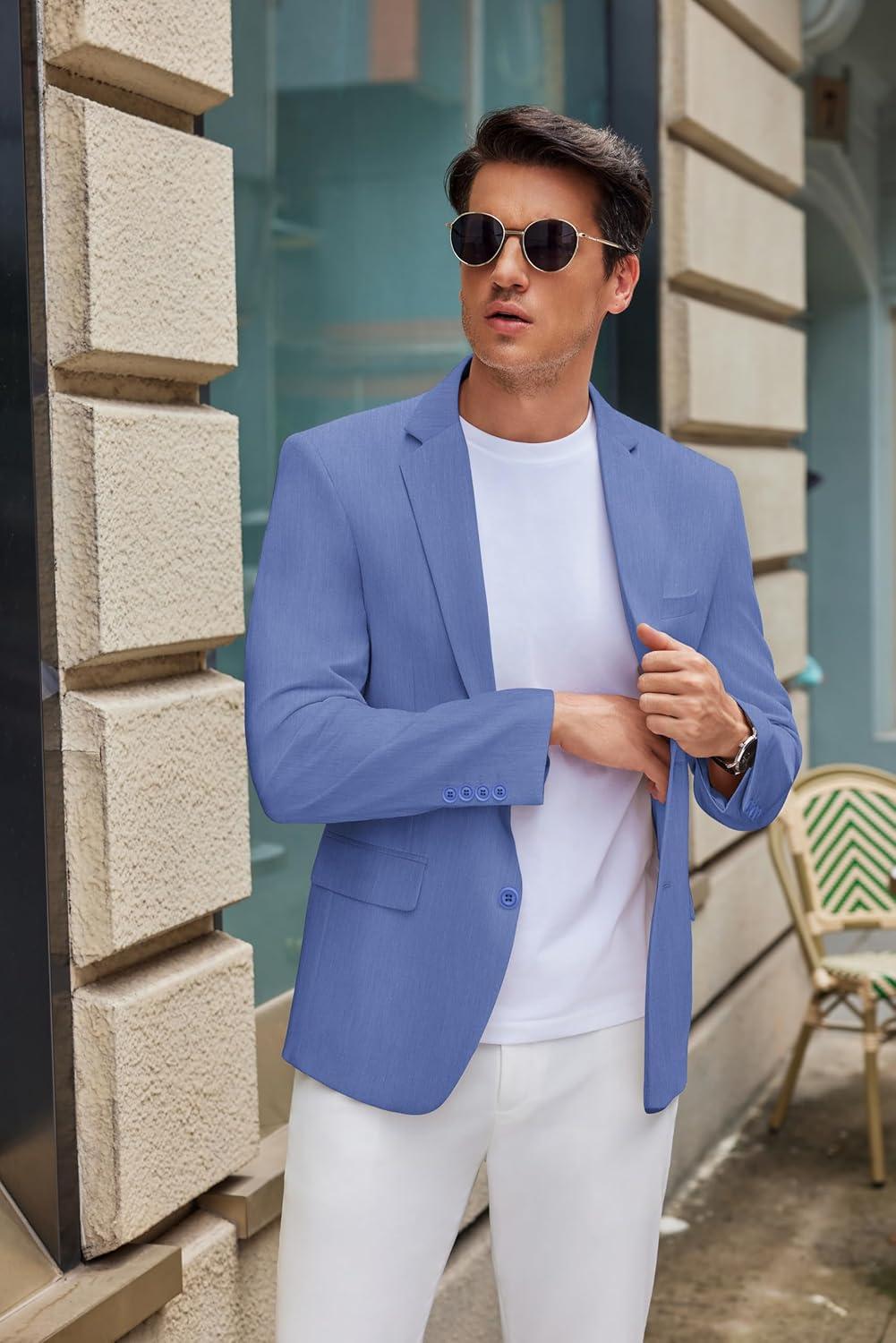 imageCOOFANDY Mens Casual Blazer Slim Fit Suit Jacket Two Button Lightweight Sport CoatLight Royal Blue
