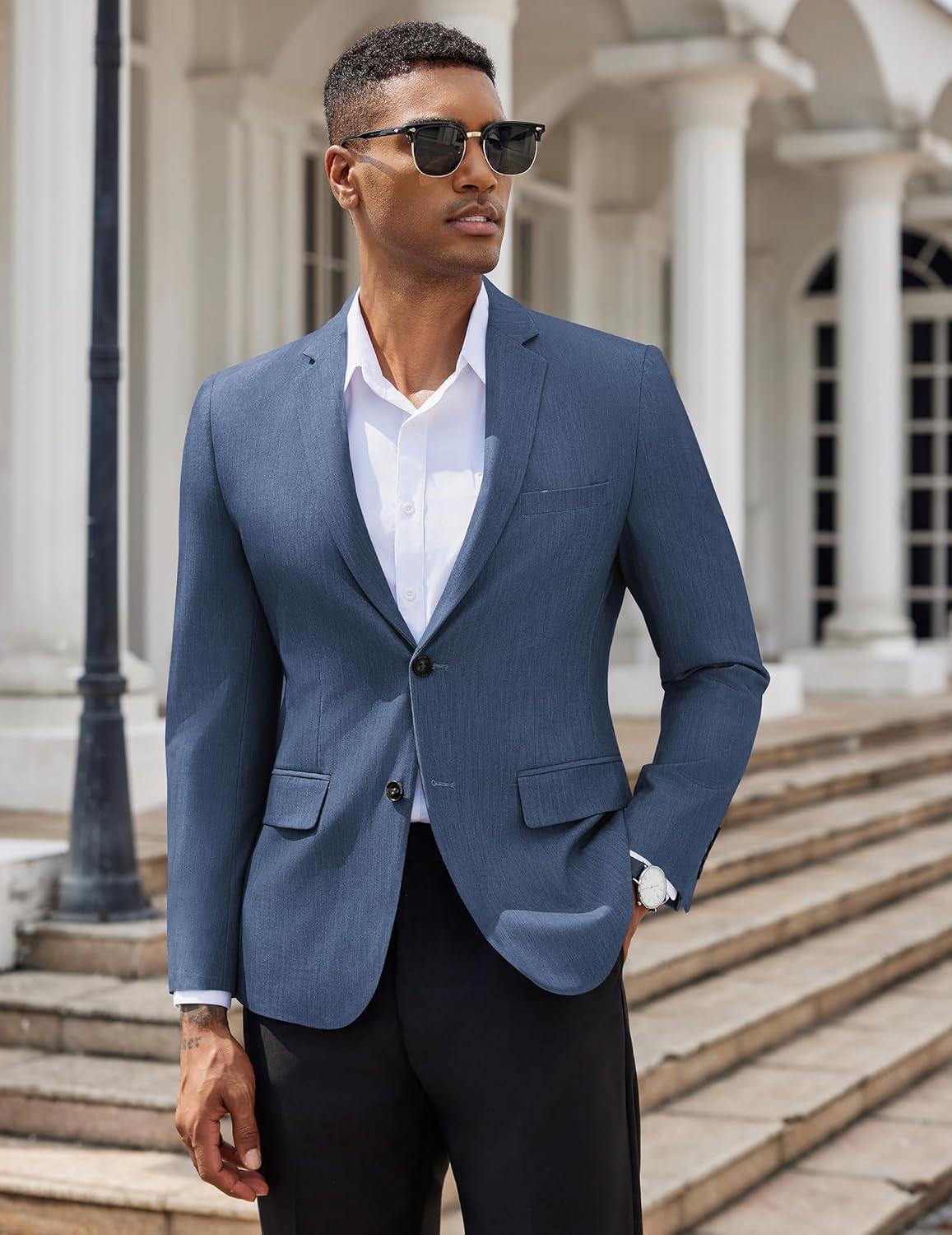 imageCOOFANDY Mens Casual Blazer Slim Fit Suit Jacket Two Button Lightweight Sport CoatNavy Blue
