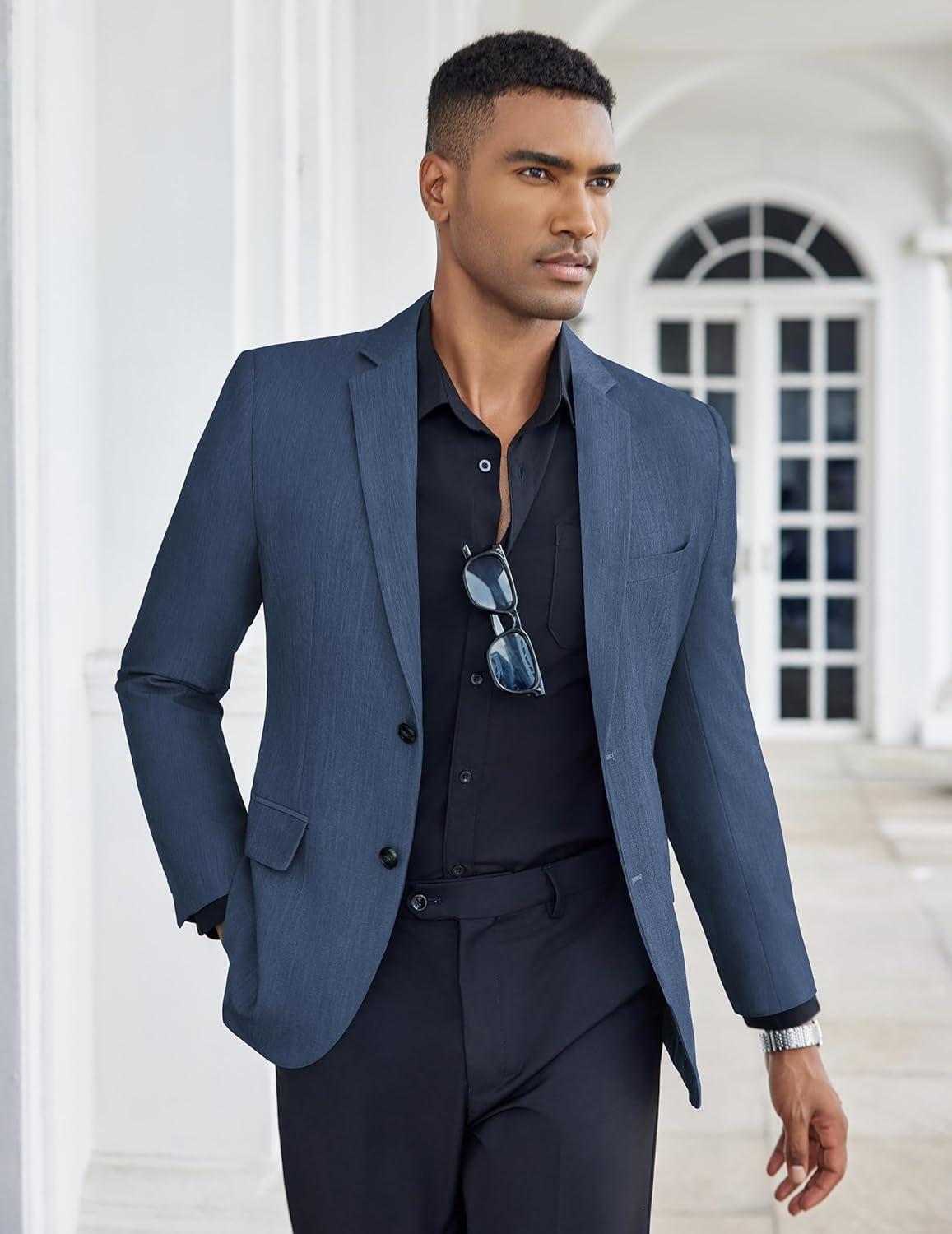 imageCOOFANDY Mens Casual Blazer Slim Fit Suit Jacket Two Button Lightweight Sport CoatNavy Blue