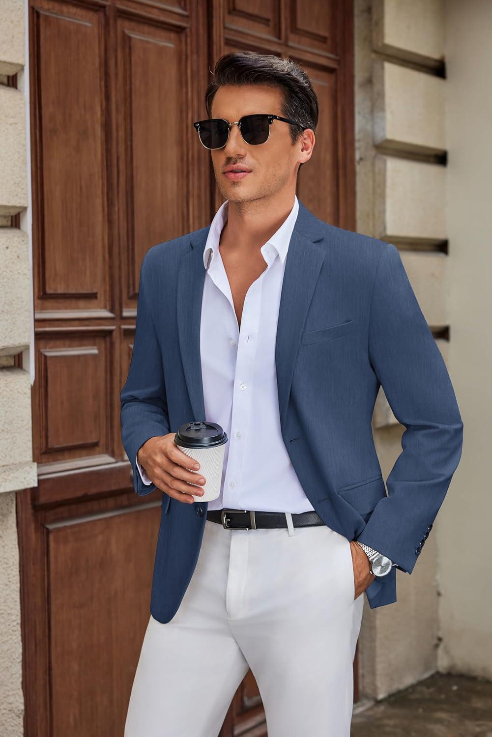 imageCOOFANDY Mens Casual Blazer Slim Fit Suit Jacket Two Button Lightweight Sport CoatNavy Blue