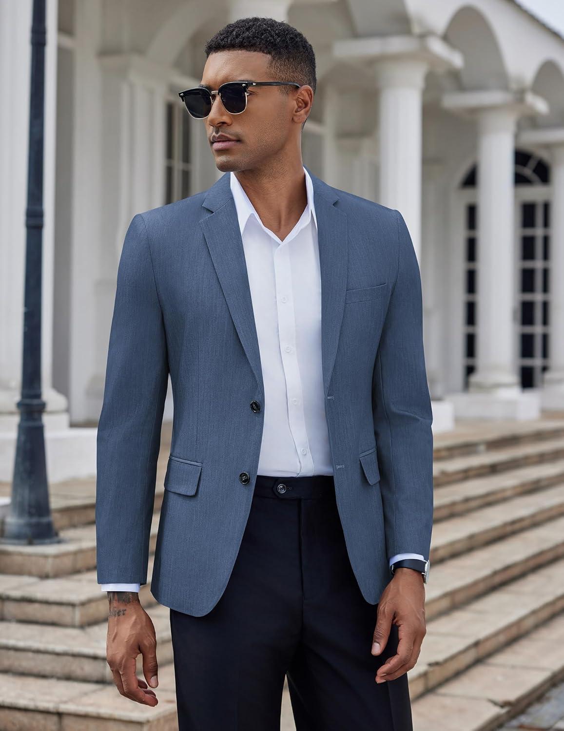 imageCOOFANDY Mens Casual Blazer Slim Fit Suit Jacket Two Button Lightweight Sport CoatNavy Blue