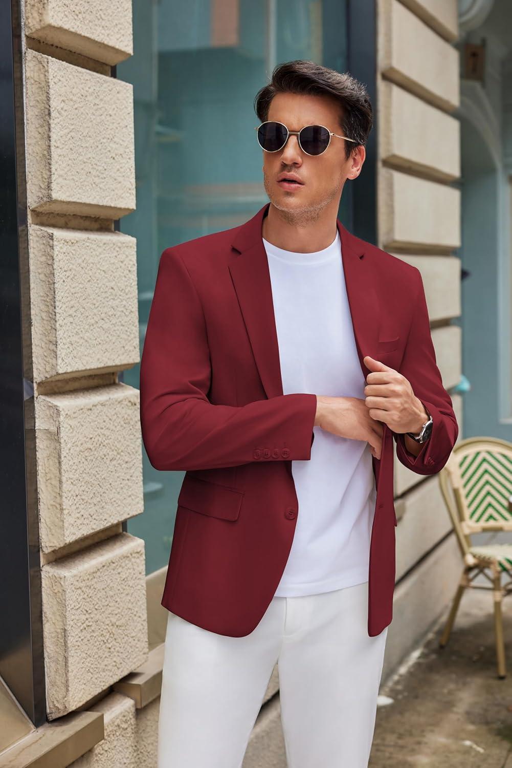imageCOOFANDY Mens Casual Blazer Slim Fit Suit Jacket Two Button Lightweight Sport CoatWine Red