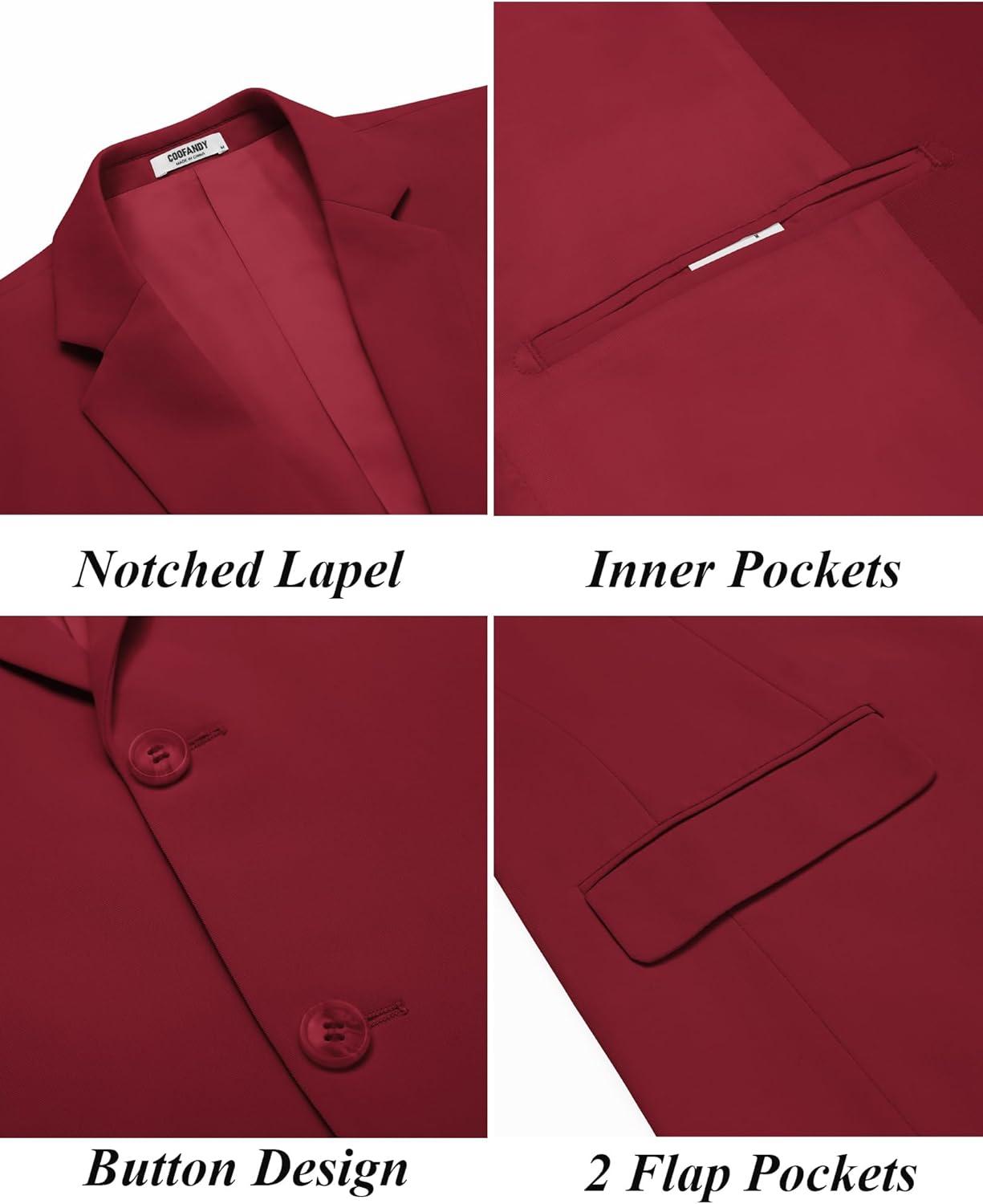 imageCOOFANDY Mens Casual Blazer Slim Fit Suit Jacket Two Button Lightweight Sport CoatWine Red