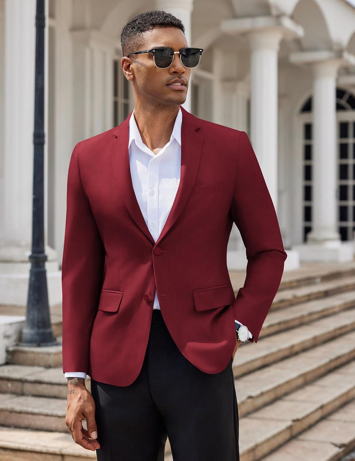 imageCOOFANDY Mens Casual Blazer Slim Fit Suit Jacket Two Button Lightweight Sport CoatWine Red