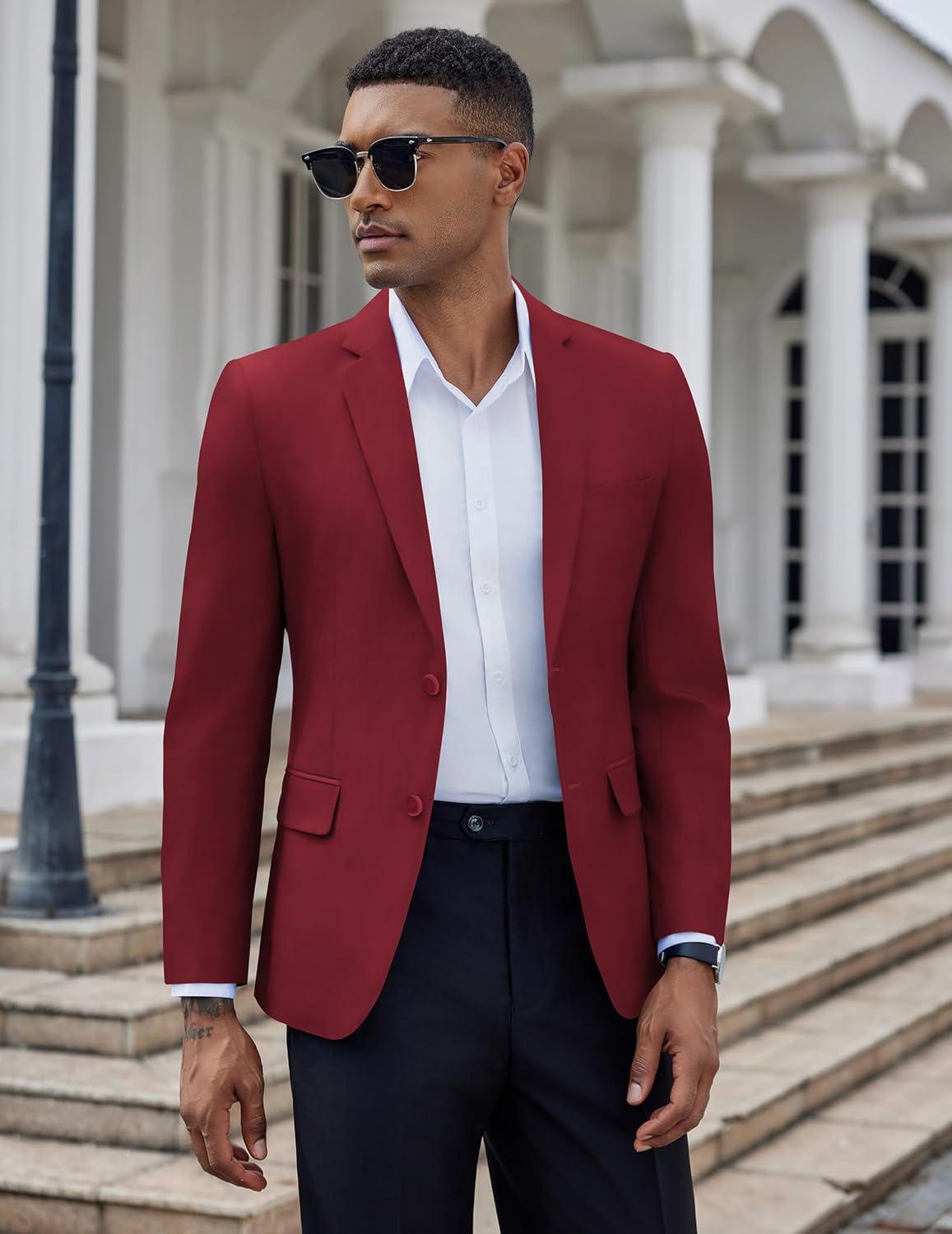 imageCOOFANDY Mens Casual Blazer Slim Fit Suit Jacket Two Button Lightweight Sport CoatWine Red