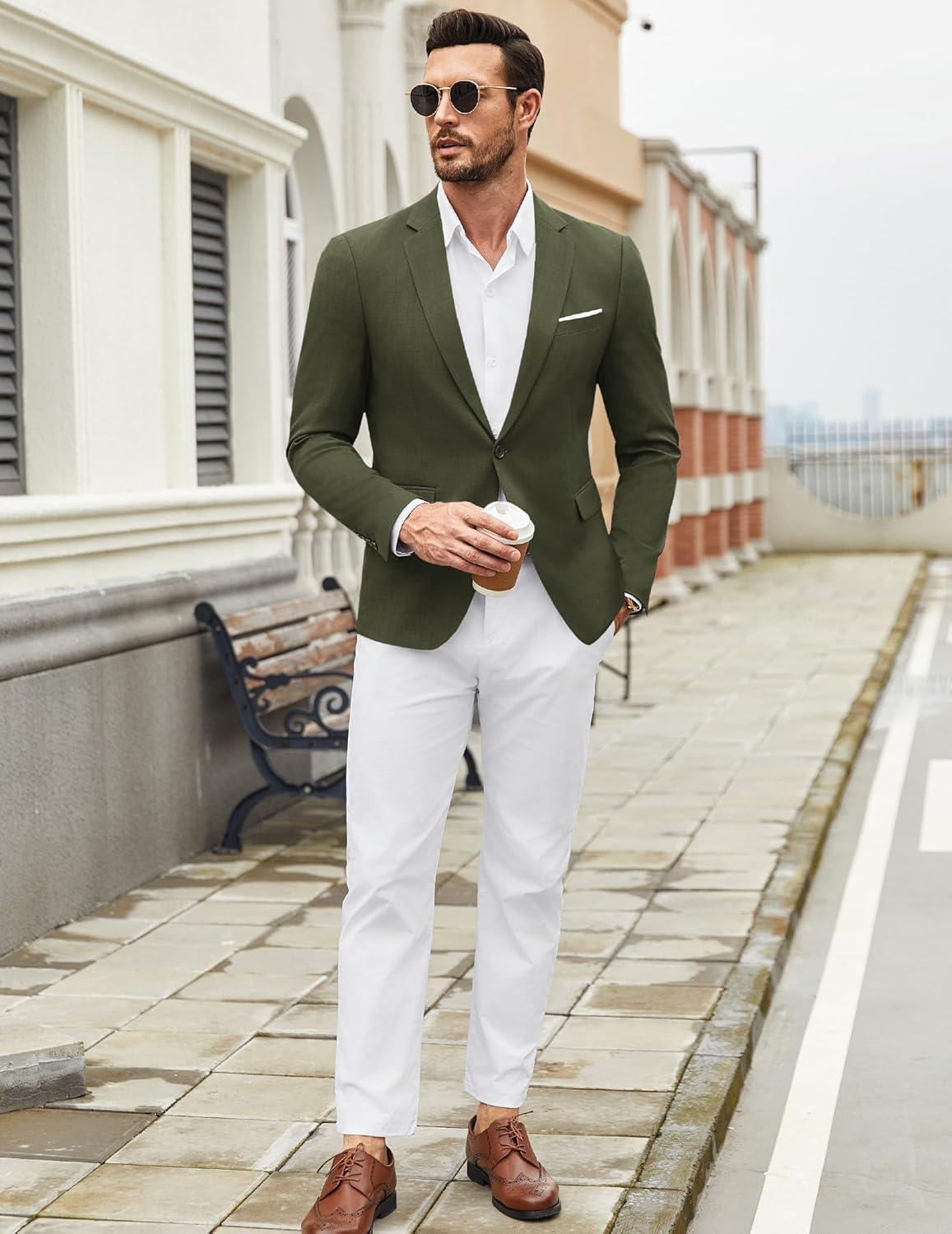 imageCOOFANDY Mens Casual Blazer Suit Jackets One Button Sport Coats Lightweight Business Sports JacketsArmy Green