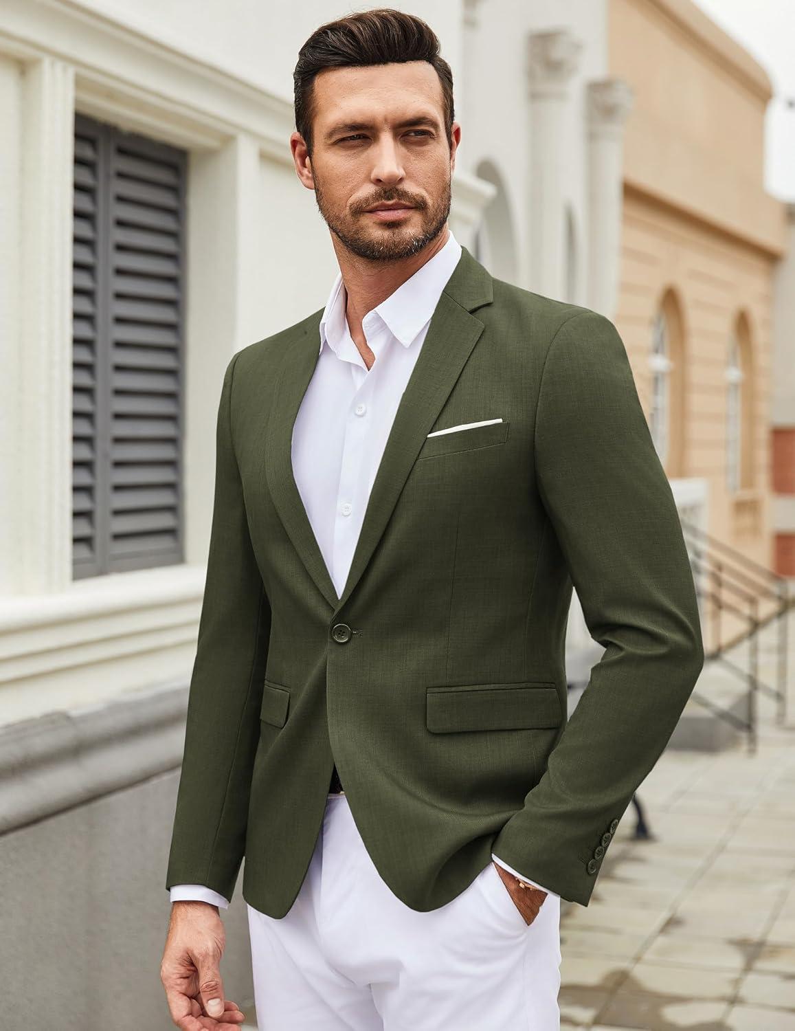 imageCOOFANDY Mens Casual Blazer Suit Jackets One Button Sport Coats Lightweight Business Sports JacketsArmy Green