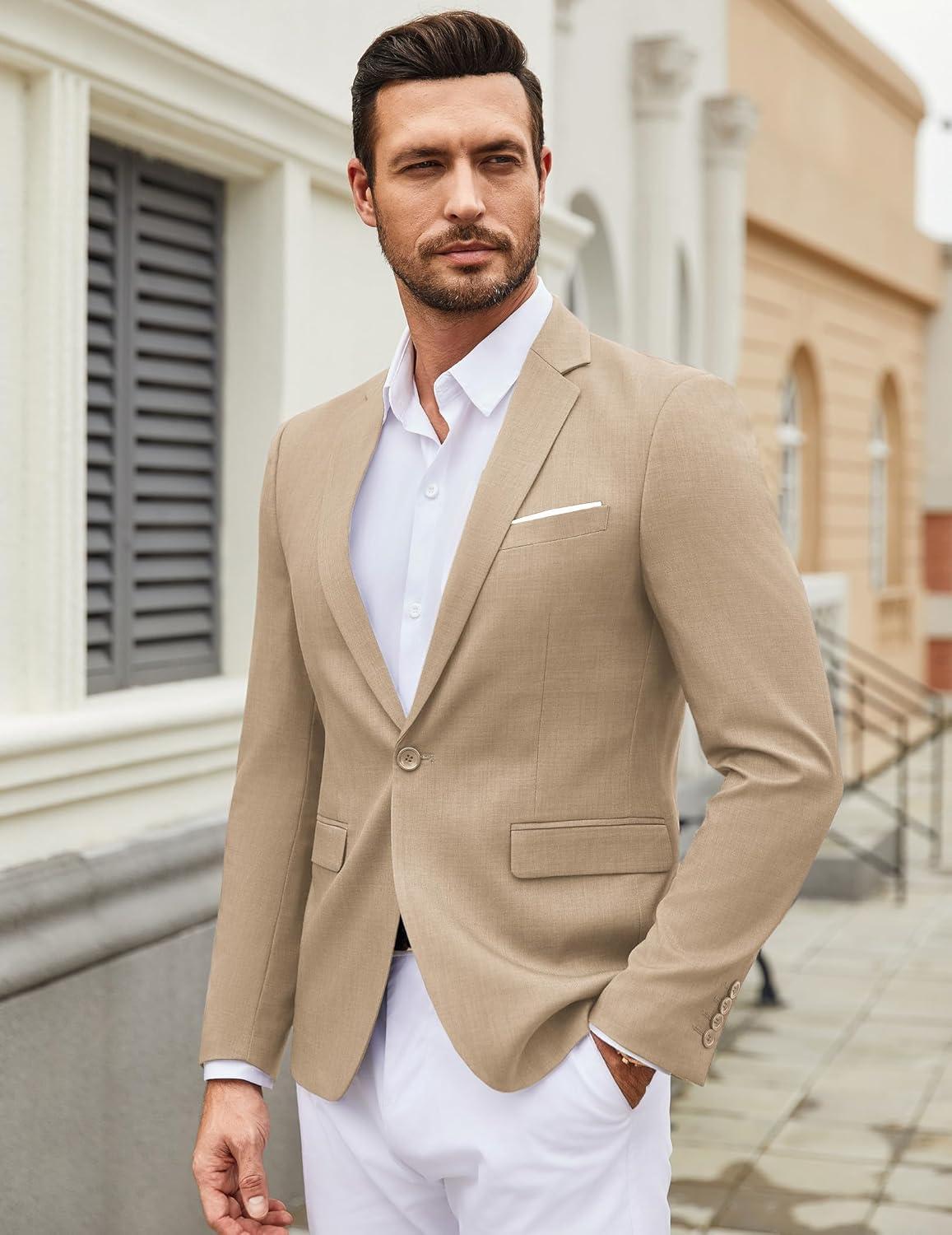 imageCOOFANDY Mens Casual Blazer Suit Jackets One Button Sport Coats Lightweight Business Sports JacketsKhaki
