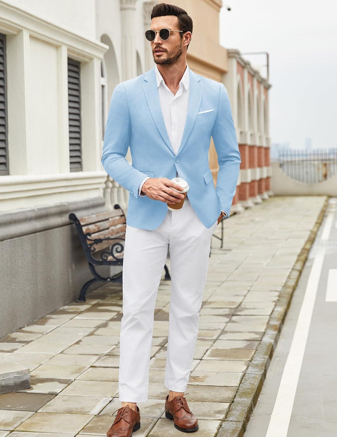 imageCOOFANDY Mens Casual Blazer Suit Jackets One Button Sport Coats Lightweight Business Sports JacketsLight Blue