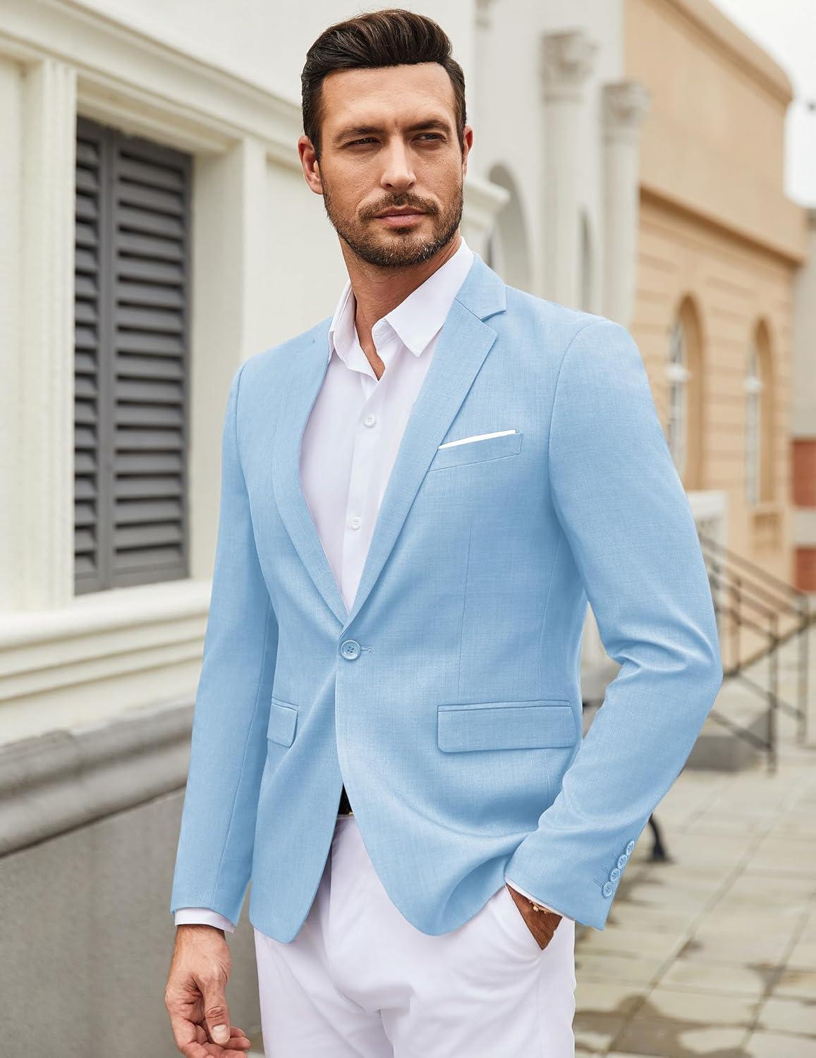 imageCOOFANDY Mens Casual Blazer Suit Jackets One Button Sport Coats Lightweight Business Sports JacketsLight Blue