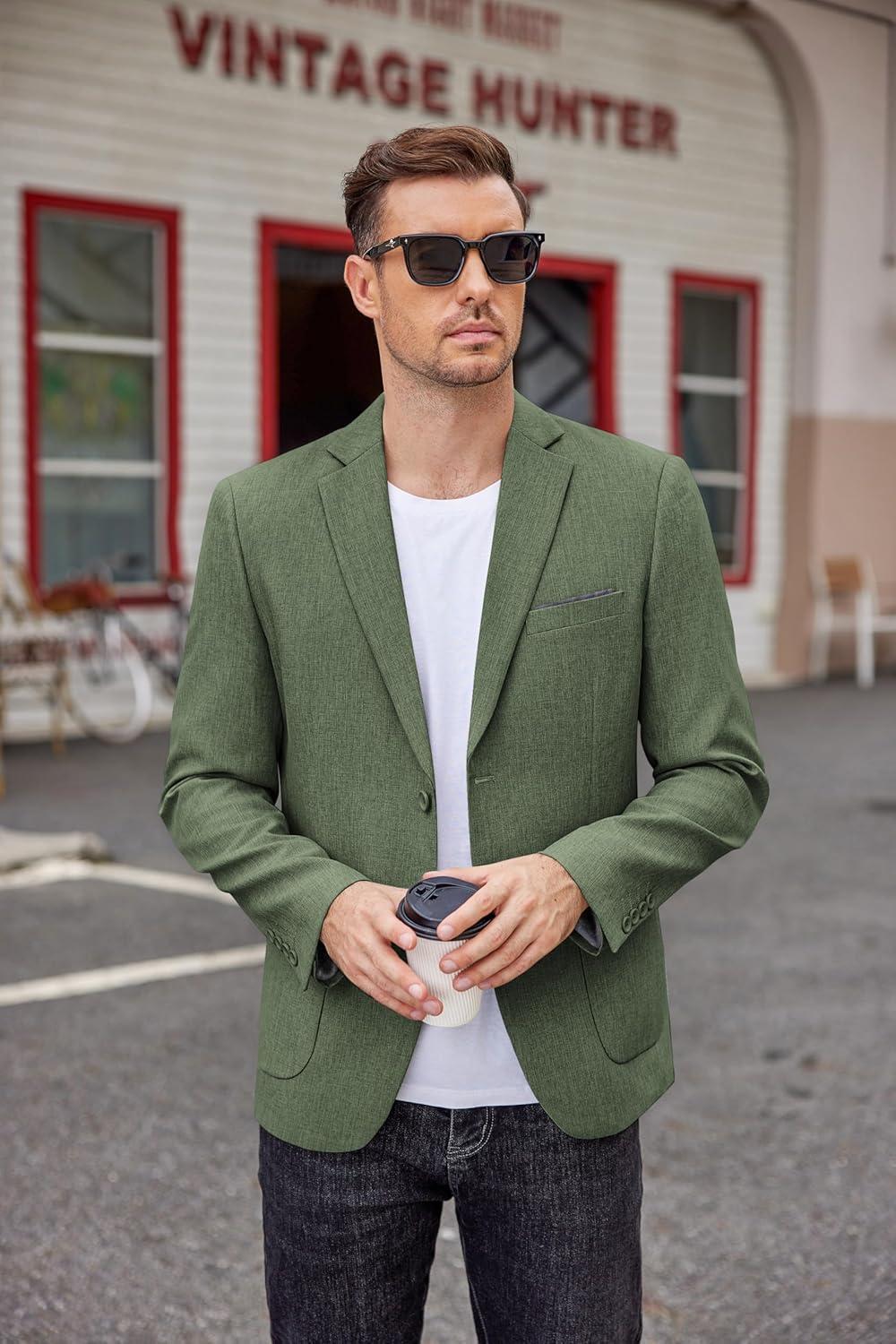 imageCOOFANDY Mens Casual Blazer Two Button Sport Coats Lightweight Printed Lining Suit JacketArmy Green