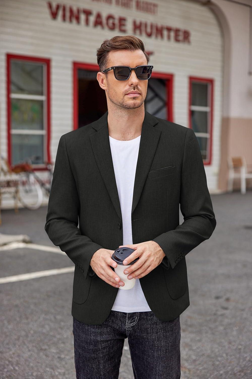 imageCOOFANDY Mens Casual Blazer Two Button Sport Coats Lightweight Printed Lining Suit JacketBlack