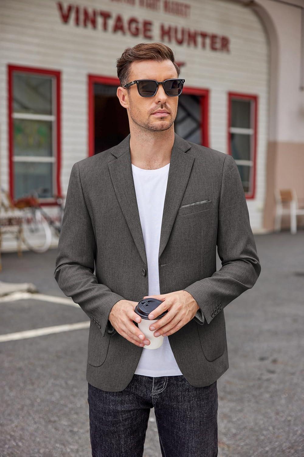 imageCOOFANDY Mens Casual Blazer Two Button Sport Coats Lightweight Printed Lining Suit JacketDeep Grey