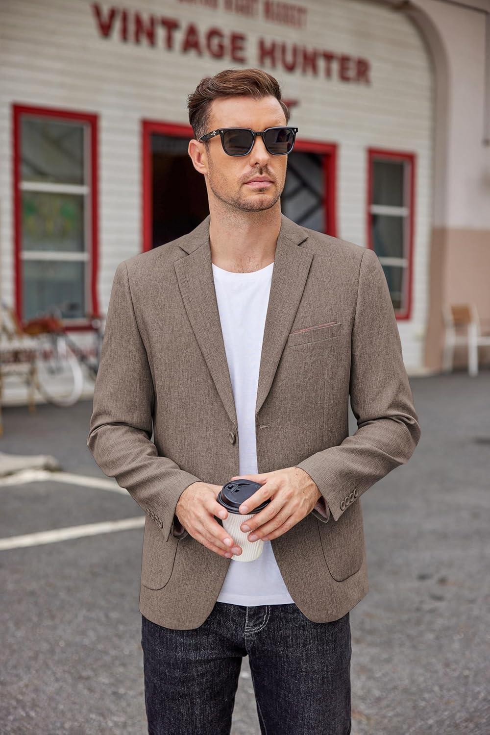 imageCOOFANDY Mens Casual Blazer Two Button Sport Coats Lightweight Printed Lining Suit JacketKhaki
